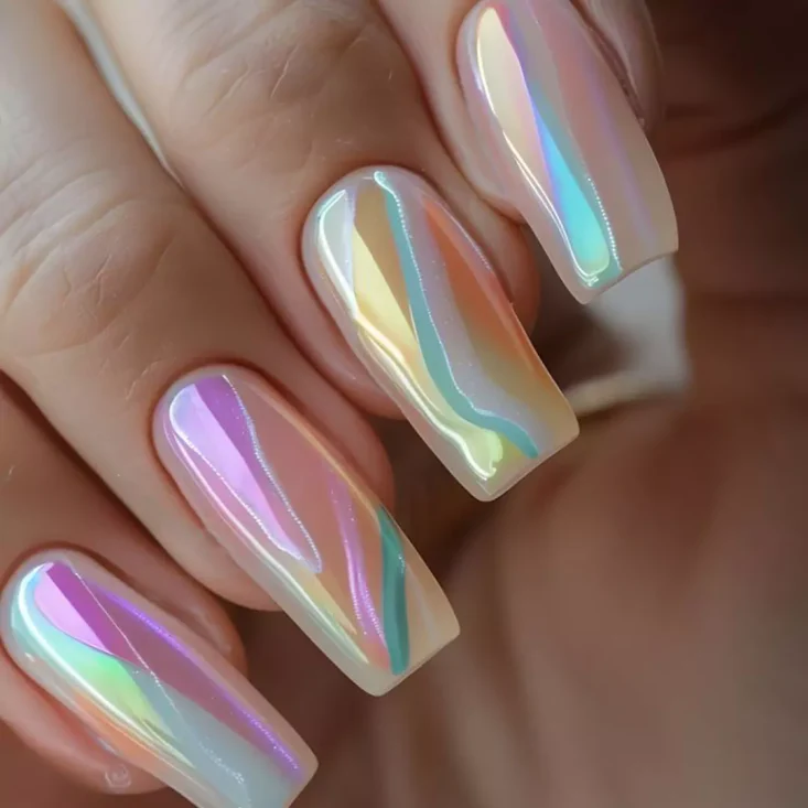 ناخن هفت رنگ موجی